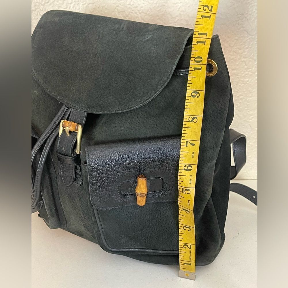 Gucci Black Suede Backpack with Bamboo Details - Picture 12 of 15